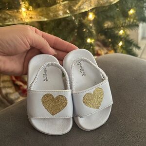Gold Heart White Kids Sandals